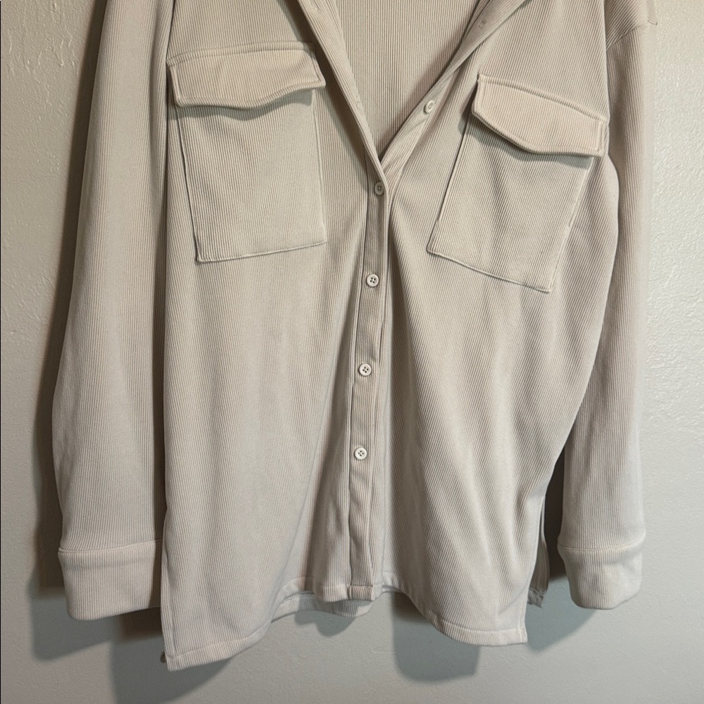 All:Row Cream Ribbed Shacket Medium - Picture 3 of 8